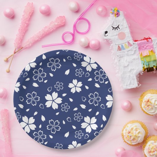 Blue Sakura Pattern Papieren Bordje (Feest)