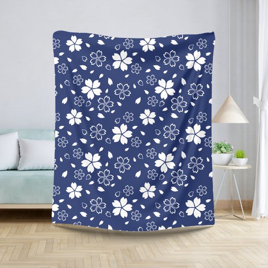 Blue Sakura Pattern Sherpa Deken