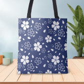 Blue Sakura Pattern Tote Bag