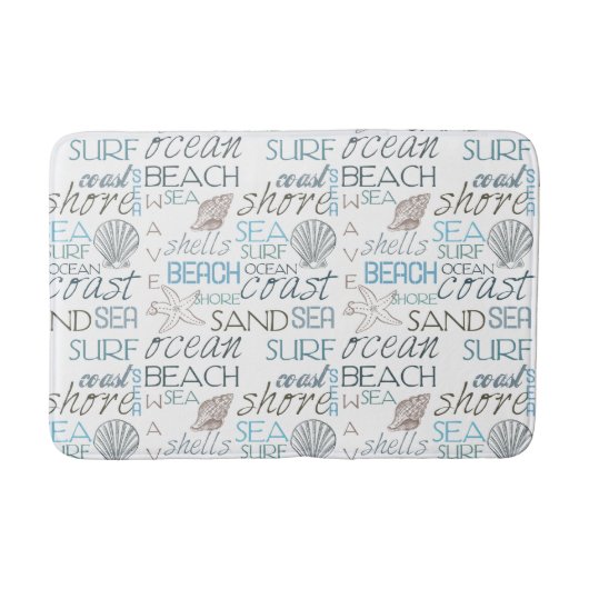 Blue Sand Beach Theme Shells Words Badmat (Voorkant)