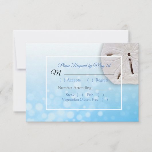 Blue Sand Dollar Oceanic Wedding RSVP-kaart RSVP Kaartje (Voorkant)