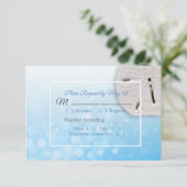 Blue Sand Dollar Oceanic Wedding RSVP-kaart RSVP Kaartje (Staand voorkant)
