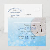 Blue Sand Dollar Thleding Wedding Save the Date Aankondigingskaart (Voorkant / Achterkant)