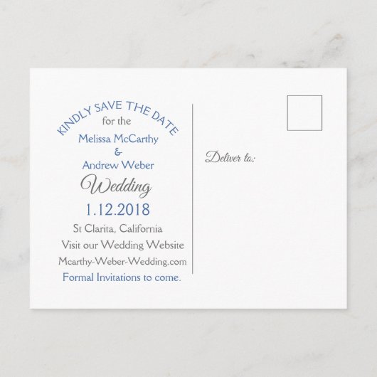 Blue Sand Dollar Thleding Wedding Save the Date Aankondigingskaart (Achterkant)