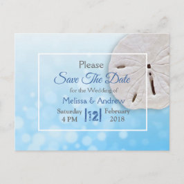 Blue Sand Dollar Thleding Wedding Save the Date Aankondigingskaart
