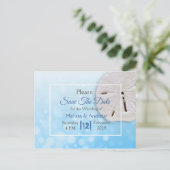 Blue Sand Dollar Thleding Wedding Save the Date Aankondigingskaart (Staand voorkant)