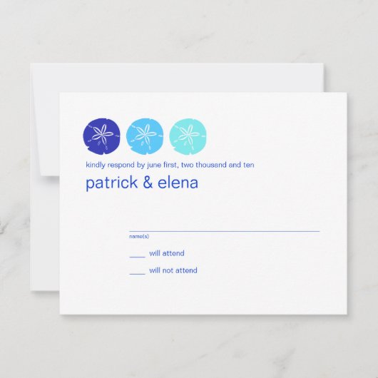 Blue Sand Dollar Wedding RSVP-kaart RSVP Kaartje (Voorkant)