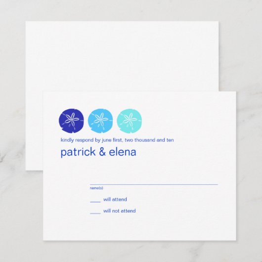 Blue Sand Dollar Wedding RSVP-kaart RSVP Kaartje (Voorkant / Achterkant)