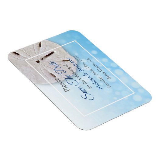 Blue Sand Dollar Wedding Save the Date Magnet Magneet (Rechterzijde)