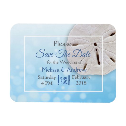Blue Sand Dollar Wedding Save the Date Magnet Magneet (Horizontaal)