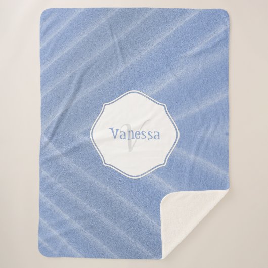 Blue Sand Ripples Monogram Sherpa Blanket Deken (Voorkant)
