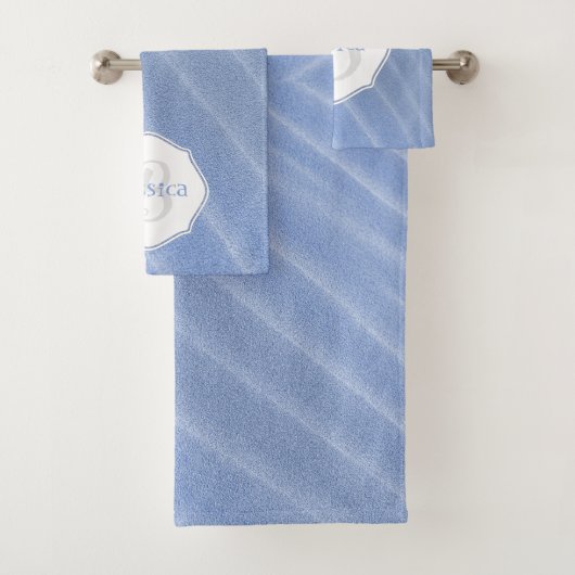 Blue Sand Ripples Personalized Bath Towel Set Bad Handdoek (Insitu)