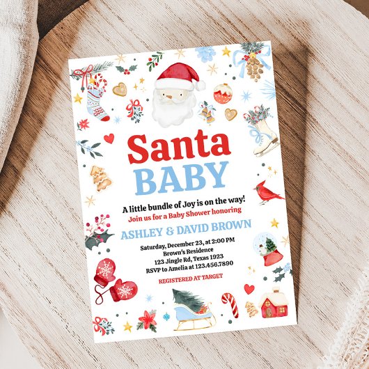 Blue Santa Baby Baby shower Kaart