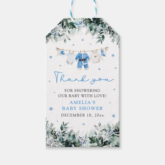 Blue Santa Baby Christmas Clothesline Baby shower Cadeaulabel (Voorkant)