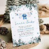 Blue Santa Baby Christmas Clothesline Baby shower Kaart