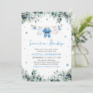 Blue Santa Baby Christmas Clothesline Baby shower Kaart