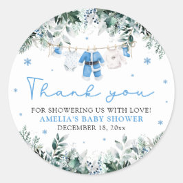 Blue Santa Baby Clothesline Christmas Baby shower Ronde Sticker