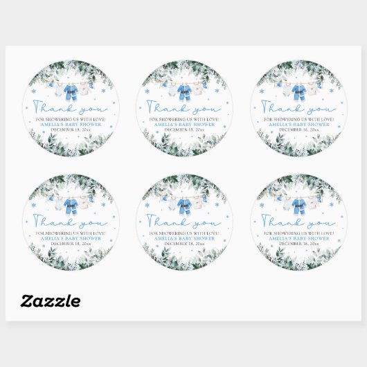 Blue Santa Baby Clothesline Christmas Baby shower Ronde Sticker (Vel)