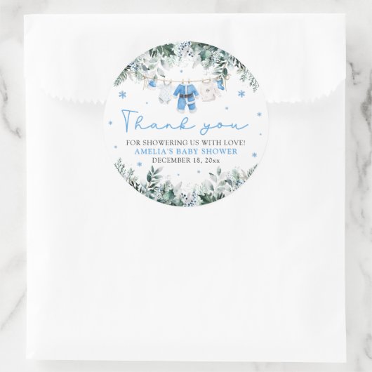 Blue Santa Baby Clothesline Christmas Baby shower Ronde Sticker (Tas)