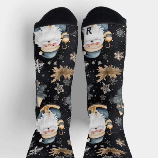 Blue Santa Christmas Design Athletic Crew Sokken (Top)