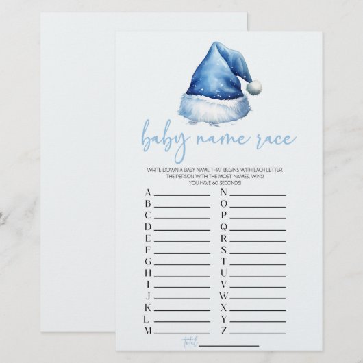 Blue Santa Christmas Naam Race Baby shower Game Briefpapier (Voorkant / Achterkant)