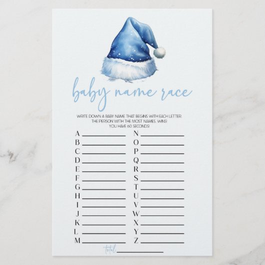 Blue Santa Christmas Naam Race Baby shower Game Briefpapier (Voorkant)