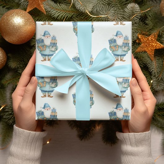 Blue Santa Claus Christmas Wrapping Paper Cadeaupapier