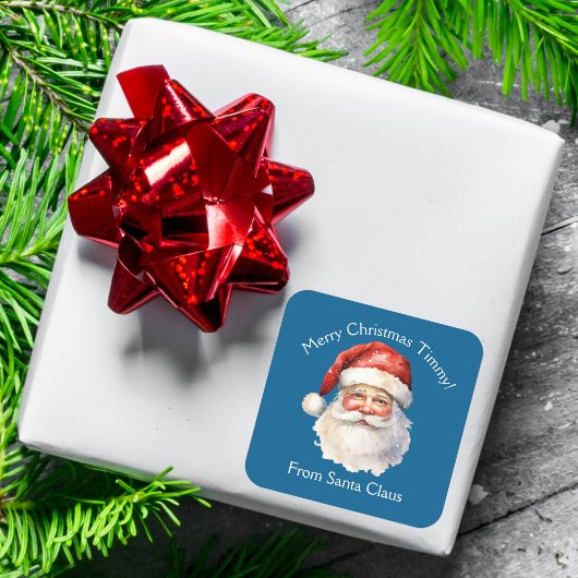 Blue Santa Claus Custom Kinder kerstcadeau Vierkante Sticker
