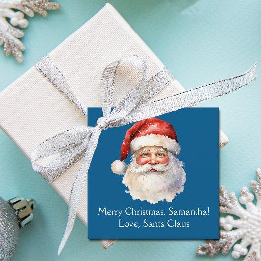 Blue Santa Claus Custom Kinder kerstfeest Bedankjes Labels