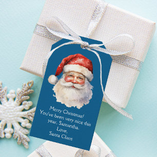 Blue Santa Claus Gepersonaliseerde Kinder Kerst Cadeaulabel