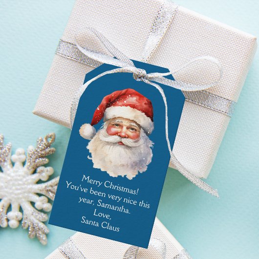 Blue Santa Claus Gepersonaliseerde Kinder Kerst Cadeaulabel