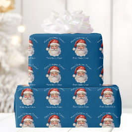 Blue Santa Claus Gepersonaliseerde Kinder Kerst Cadeaupapier