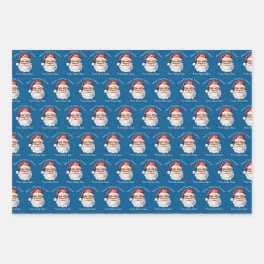 Blue Santa Claus Gepersonaliseerde Kinder Kerst Inpakpapier Vel (Voorkant 2)