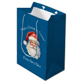 Blue Santa Claus Gepersonaliseerde Kinder Kerst Medium Cadeauzakje (Voorkant Gekanteld)
