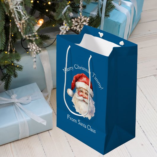 Blue Santa Claus Gepersonaliseerde Kinder Kerst Medium Cadeauzakje