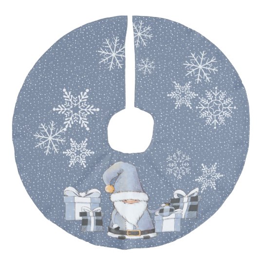 Blue Santa Gnome met Gifts Imitatie Linnen Kerstboom Kleed (Voorkant)