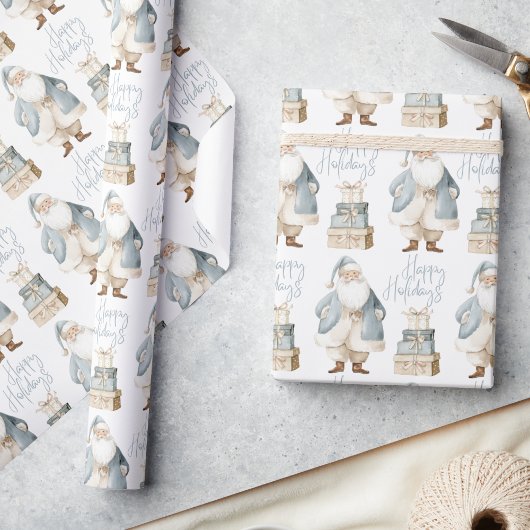 Blue Santa Happy Holidays Christmas  Cadeaupapier