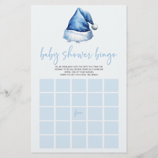 Blue Santa Hat Christmas Bingo Baby shower Game Briefpapier (Voorkant)