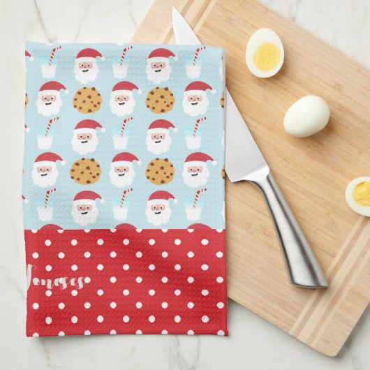 Blue Santa Milk en Cookies Kitchen Towel Theedoek (Quarter Fold)