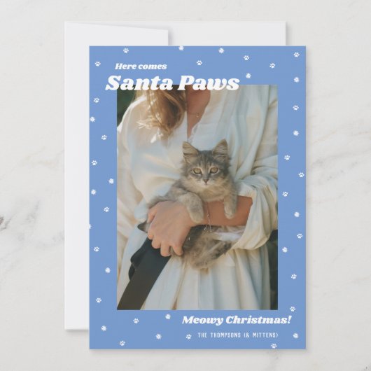Blue Santa Paws Pet Meowy kerstfotokaart Feestdagenkaart (Voorkant)