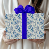 Blue Santa Toile Wrapping Paper Vintage  Cadeaupapier