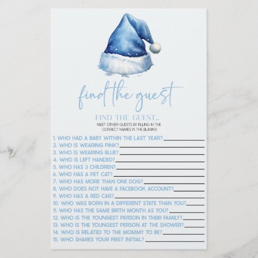Blue Santa Vind het Gast Baby shower Spel Briefpapier (Voorkant)