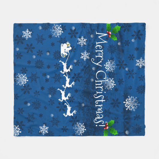 Blue Santa's Sleigh en Rendier Fleece Deken (Voorkant (Horizontaal))