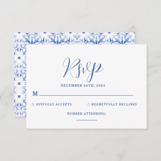 Blue Santorini Griekenland Destination Wedding RSVP Kaartje (Voorkant / Achterkant)
