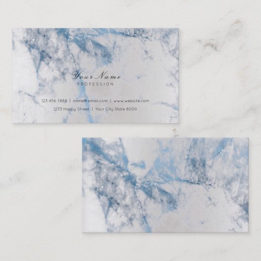 Blue Saphire Silver Metallic Marble Gray Visitekaartje (Voorkant / Achterkant)