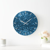Blue Sapphire Aqua Sparkly Faux Glitter Gray Glam Grote Klok (Huis)