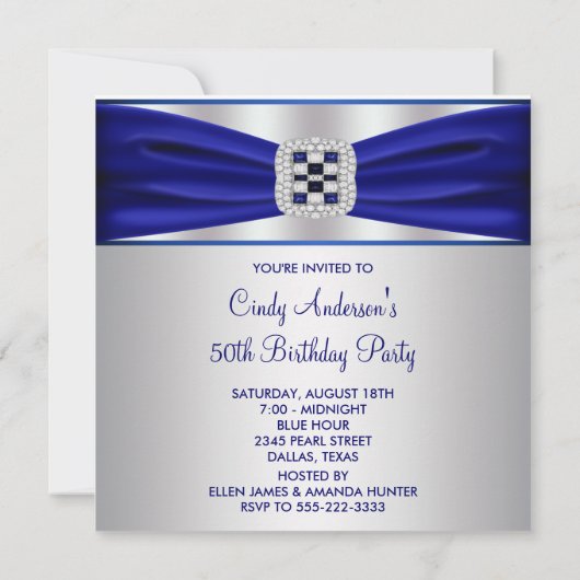 Blue Sapphire Diamond 50e verjaardag uitnodiging (Achterkant)
