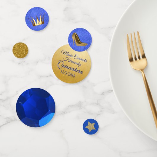 Blue Sapphire en Gold Custom Quinceanera Confetti (Groep)