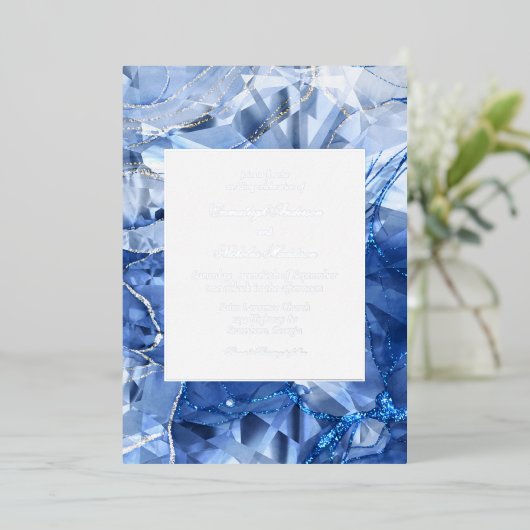 Blue Sapphire Gemstone Wedding Folie Uitnodiging (Staand Voorkant)