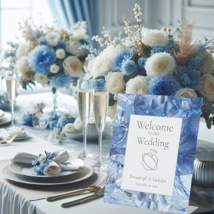 Blue Sapphire Gemstone Wedding Reclamebord Met Voetstuk